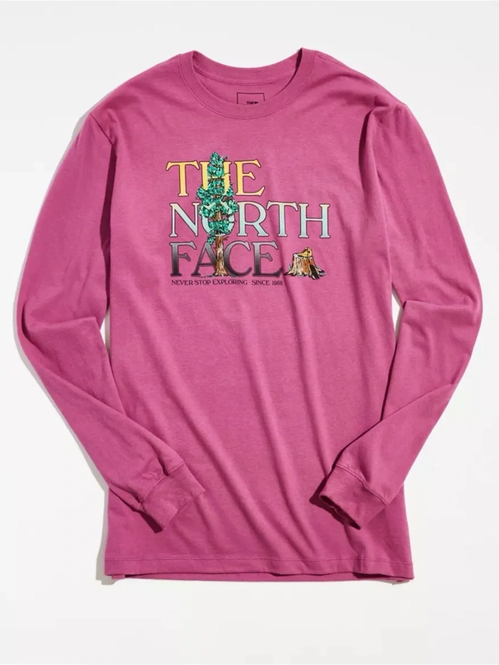 The North Face Magenta Tree Logo Graphic Long Sleeve Unisex Cotton Tee Shirt